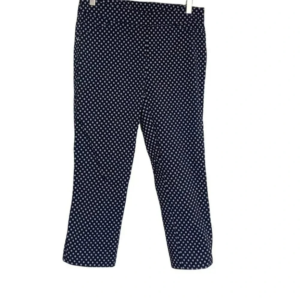 Adrienne Vittadini Ankle Pants 8 Navy Blue Floral Ditsy Print Slim High Rise‎